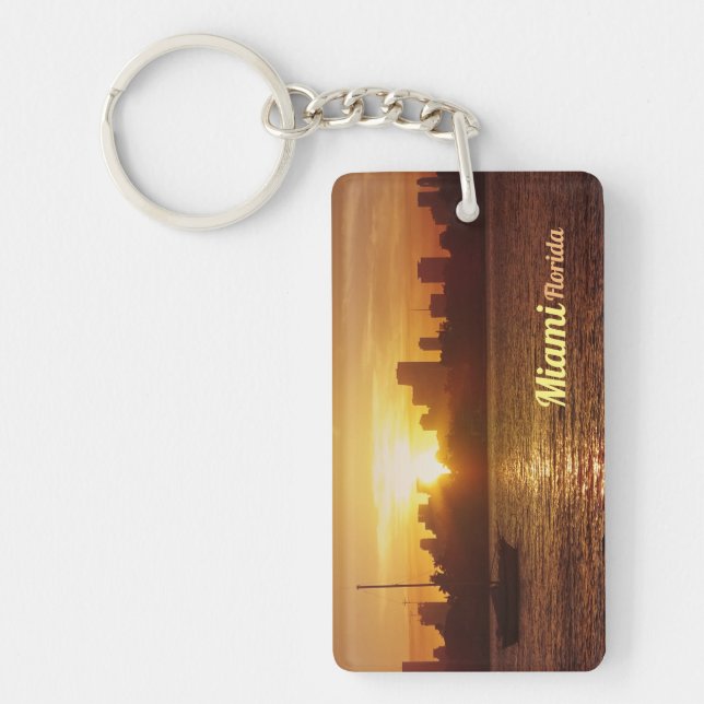 Miami Sunset Skyline w/out your Text Key Ring (Front)