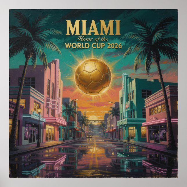 Miami Sunset World Cup 2026 Soccer Poster — Art De (Front)