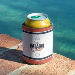 Miami Surf – Vintage Beach Sunset Surfboard Design Can Cooler