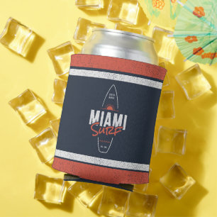 Miami Surf – Vintage Beach Sunset Surfboard Design Can Cooler