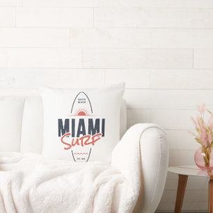 Miami Surf – Vintage Beach Sunset Surfboard Design Cushion