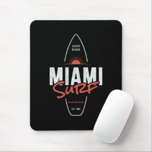 Miami Surf – Vintage Beach Sunset Surfboard Design Mouse Mat