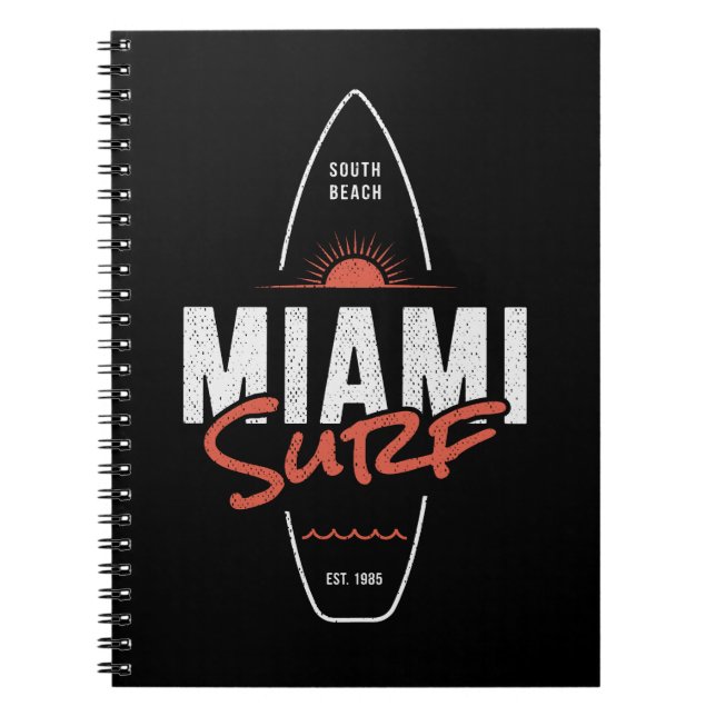 Miami Surf – Vintage Beach Sunset Surfboard Design Notebook (Front)