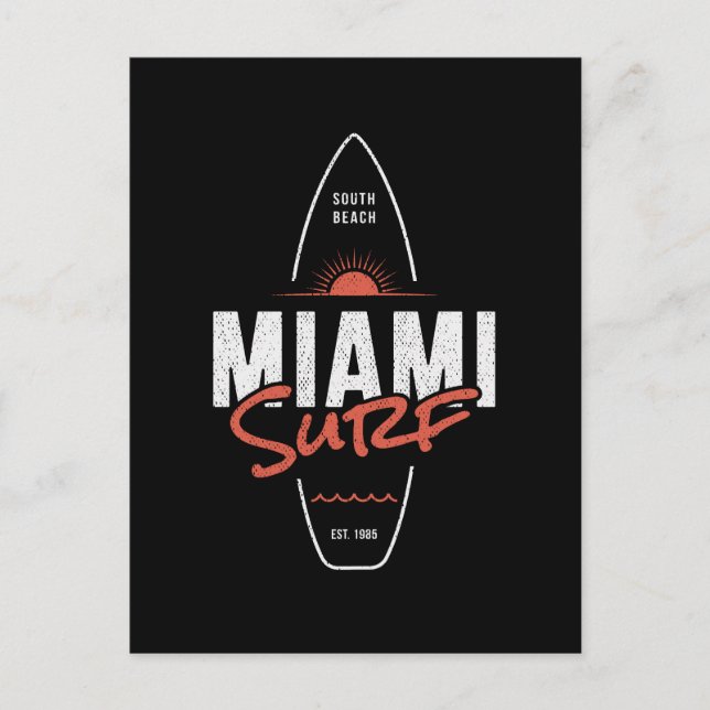 Miami Surf – Vintage Beach Sunset Surfboard Design Postcard (Front)