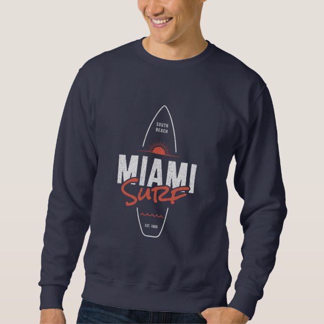 Miami Surf – Vintage Beach Sunset Surfboard Design Sweatshirt (Front)