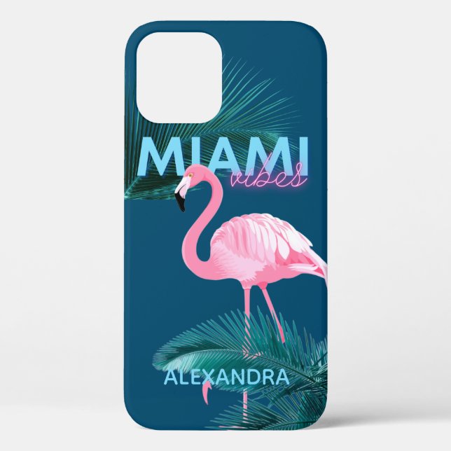 Miami Vibes Neon Flamingo Personalised Case-Mate iPhone Case (Back)