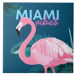 Miami Vibes Pink Flamingo Art Deco Tile