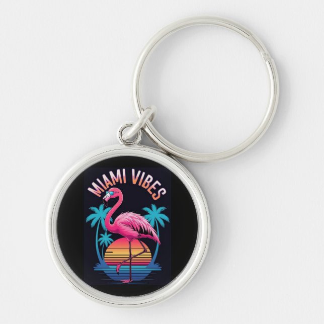 Miami Vibes Summer Flamingo Design-63454 Key Ring (Front)