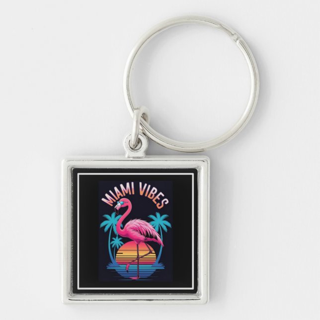 Miami Vibes Summer Flamingo Design-63454 Key Ring (Front)