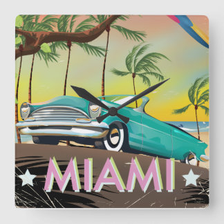 Miami vintage retro Travel print Square Wall Clock