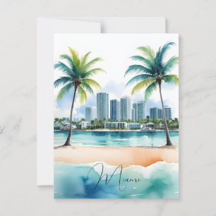 Miami watercolor art postcard