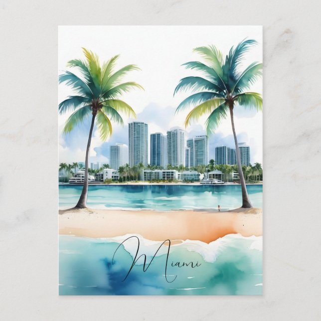 Miami watercolor art postcard (Front)