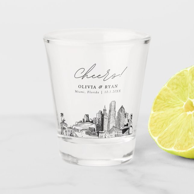 Miami Wedding Favour Personalised Cheers Shot Glas Shot Glass (Front)