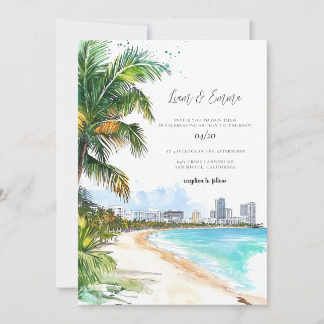 Miami Wedding Invitation Watercolor (Front)
