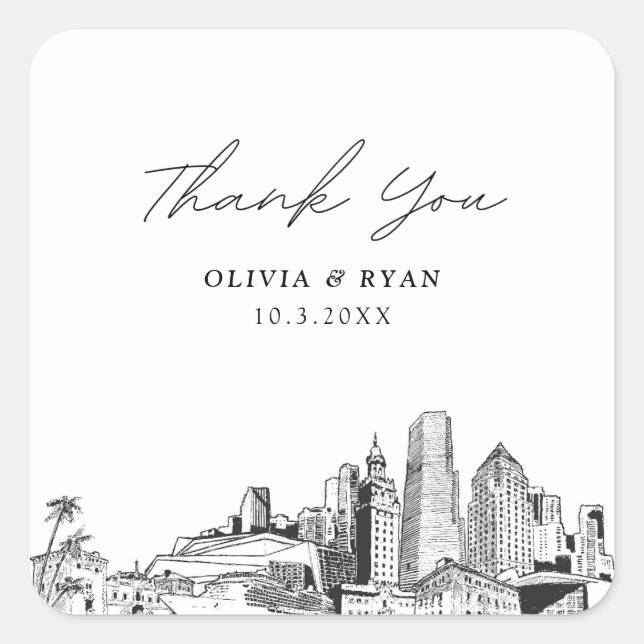 Miami Wedding Landmarks Favour Thank You Square Sticker (Front)