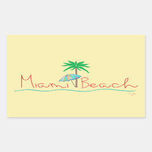 Miami with Palm and Umbrella Rectangular Sticker