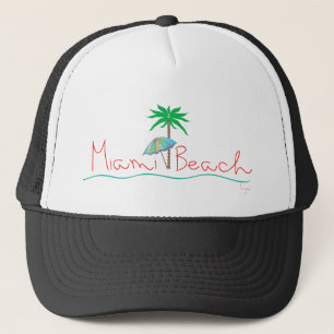 Miami with Palm and Umbrella Trucker Hat