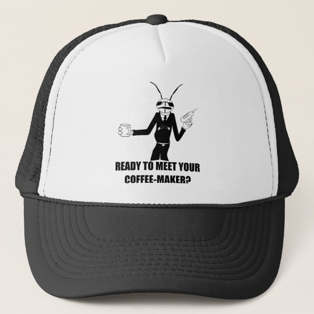 MIB Worm Cricket Coffee Maker Trucker Hat (Front)