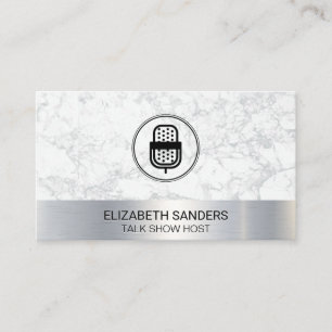 Mic Blogger Podcast Host Marble Metal Business Card