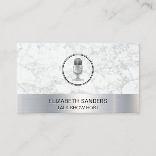 Mic Blogger Podcast Host Marble Metal Trim Business Card