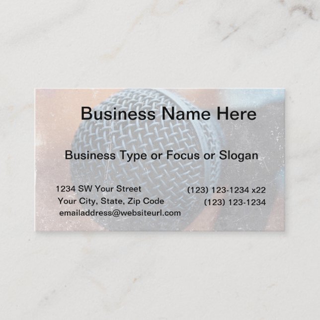 mic close up photo grunge overlay colour music business card (Front)