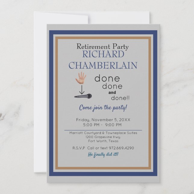 Mic Drop Blue Green Retirement Party Invite (Front)