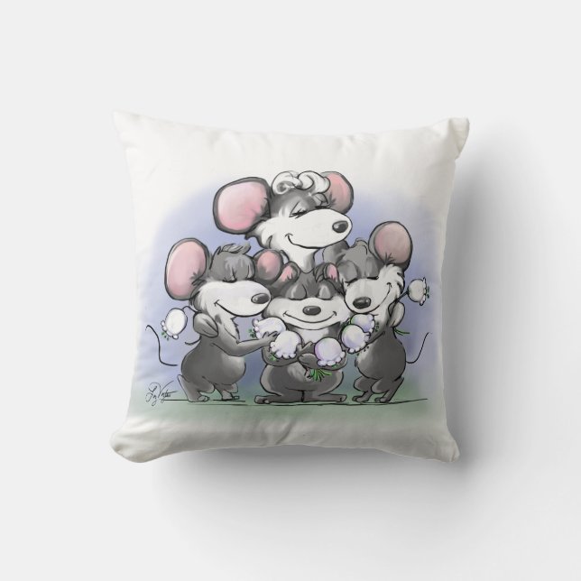 Mic, Mac and Moe's Happy Mother's Day Illustration Cushion (Front)
