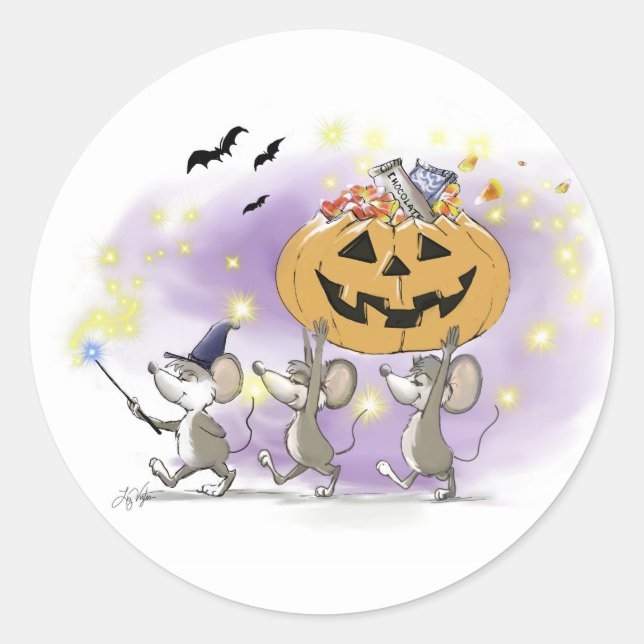 Mic, Mac & Moe's Happy Halloween Classic Round Sticker (Front)