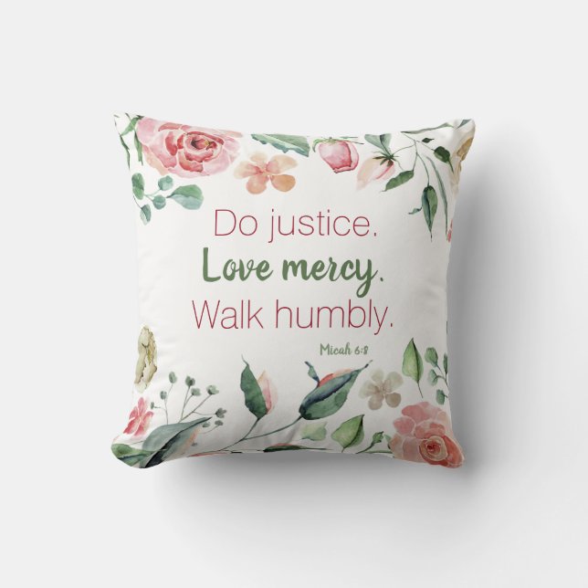 Micah 6:8 Floral Watercolor Personalised Cushion (Front)