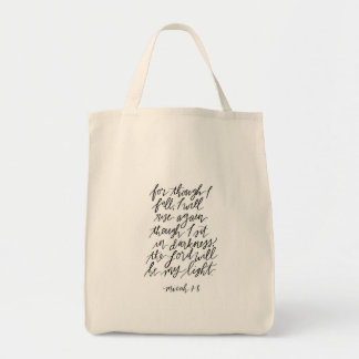 Micah 7:8 Handlettered Bible Verse Quote Tote Bag