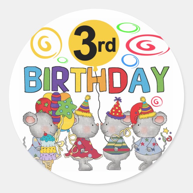 Mice 3rd Birthday T-shirts and Gifts Classic Round Sticker (Front)