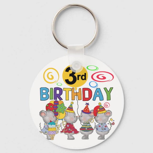 Mice 3rd Birthday T-shirts and Gifts Key Ring (Front)