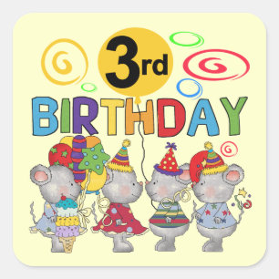Mice 3rd Birthday T-shirts and Gifts Square Sticker