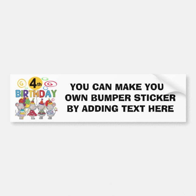Mice 4th Birthday T-shirts and Gifts Bumper Sticker (Front)