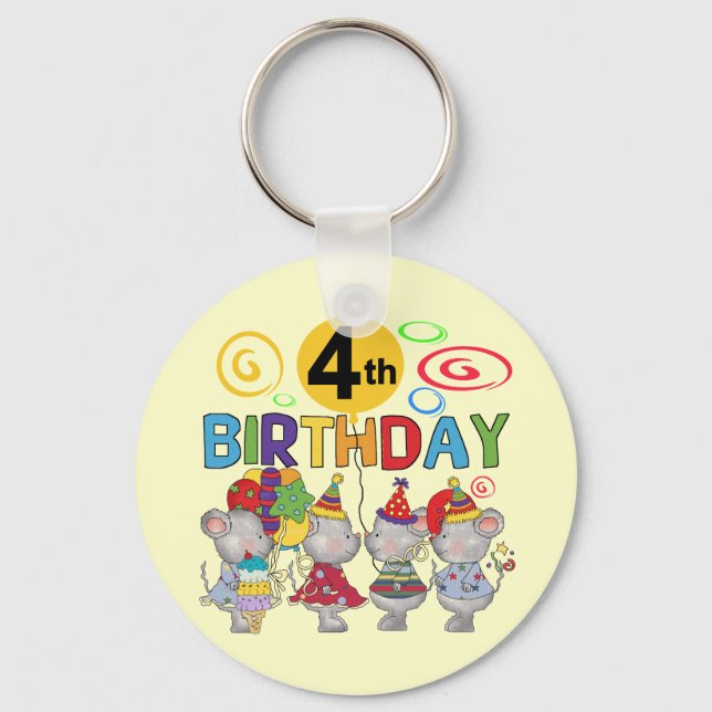 Mice 4th Birthday T-shirts and Gifts Key Ring (Front)