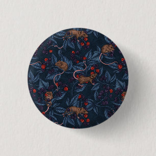 Mice and blackberries on navy 3 cm round badge