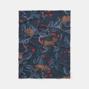 Mice and blackberries on navy fleece blanket