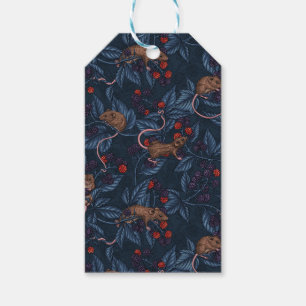 Mice and blackberries on navy gift tags