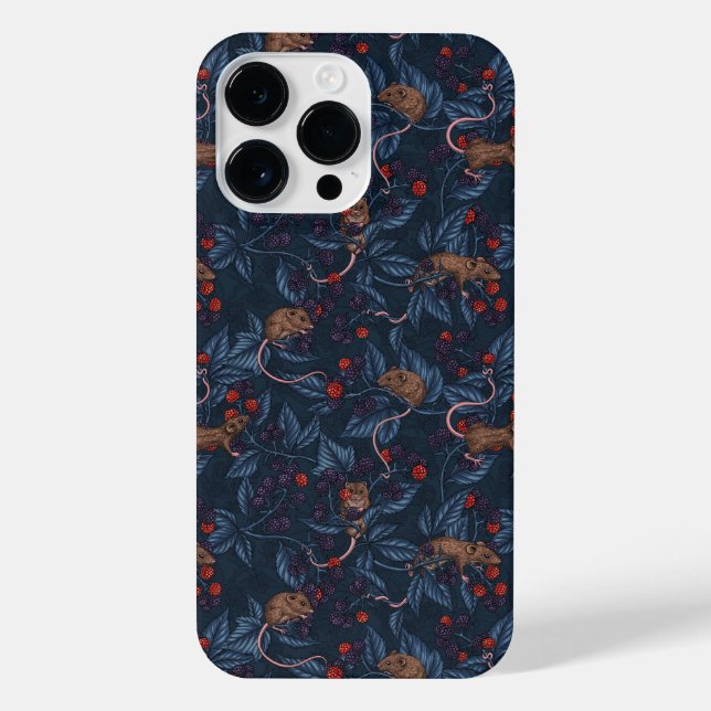 Mice and blackberries on navy iPhone case (Back)