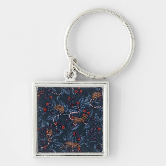Mice and blackberries on navy key ring (Front)