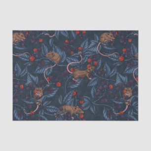 Mice and blackberries on navy tissue paper