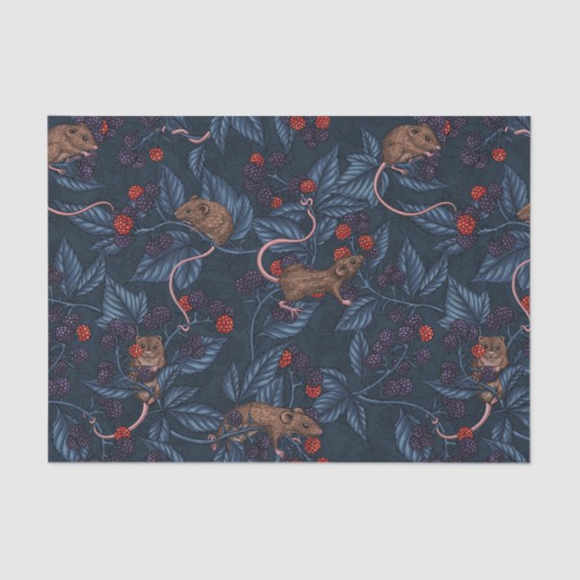 Mice and blackberries on navy tissue paper (Front)