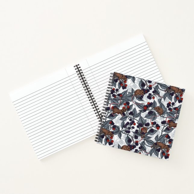 Mice and blackberries on white notebook (Inside)
