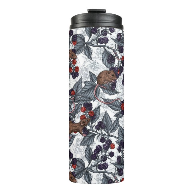 Mice and blackberries on white thermal tumbler (Front)