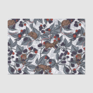 Mice and blackberries on white tissue paper
