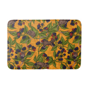 Mice and blackberries on yellow bath mat