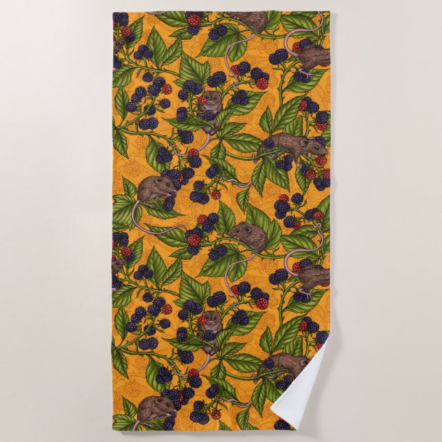 Mice and blackberries on yellow beach towel (Front)