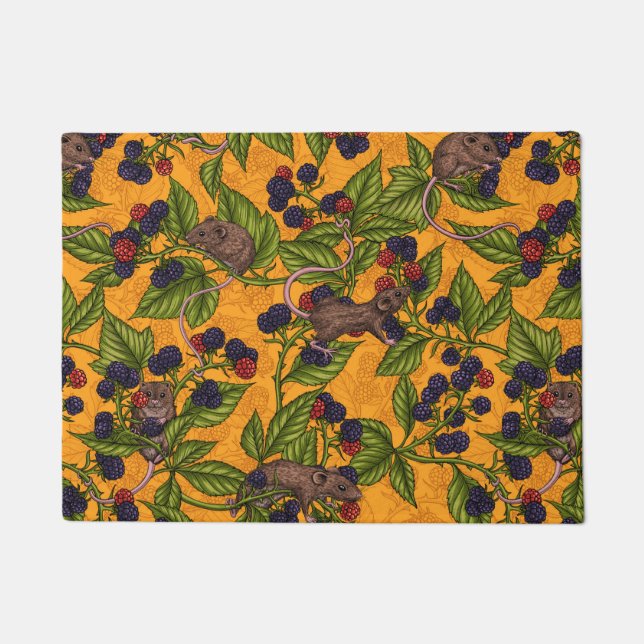Mice and blackberries on yellow doormat (Front)