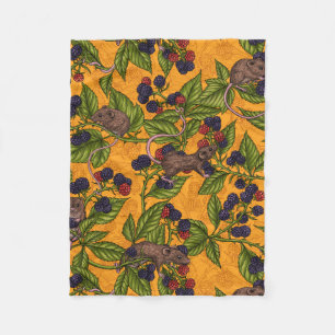 Mice and blackberries on yellow fleece blanket