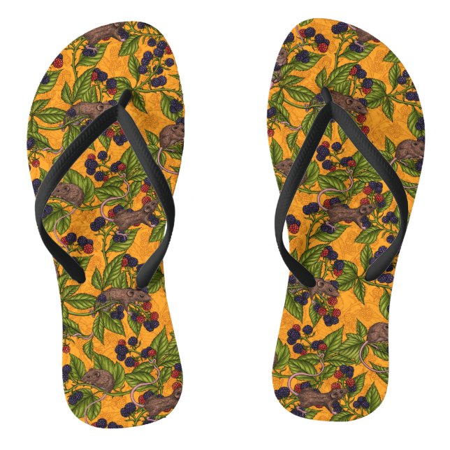 Mice and blackberries on yellow flip flops (Footbed)